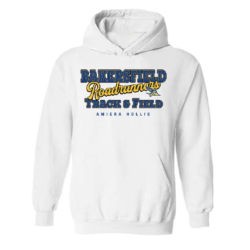 CSU Bakersfield - NCAA Women's Track & Field : Amiera Hollis - Classic Fashion Shersey Hooded Sweatshirt Hoodie with Frayed Bohemian Relaxed CSU Bakersfield - NCAA Women's Track & Field : Amiera Hollis - Classic Fashion Shersey Hooded Sweatshirt Hoodie with Frayed Bohemian Relaxed