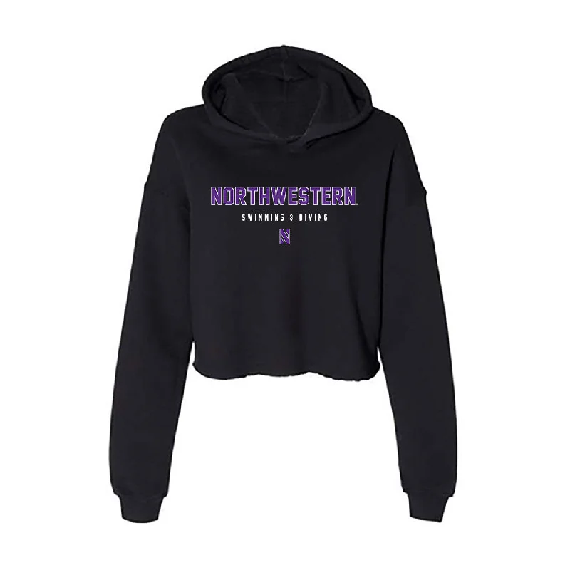 Northwestern - NCAA Women's Swimming & Diving : Claudia Chang - Women's Crop Fleece Hoodie Hoodie with Full-Zip Functional Layering Northwestern - NCAA Women's Swimming & Diving : Claudia Chang - Women's Crop Fleece Hoodie Hoodie with Full-Zip Functional Layering
