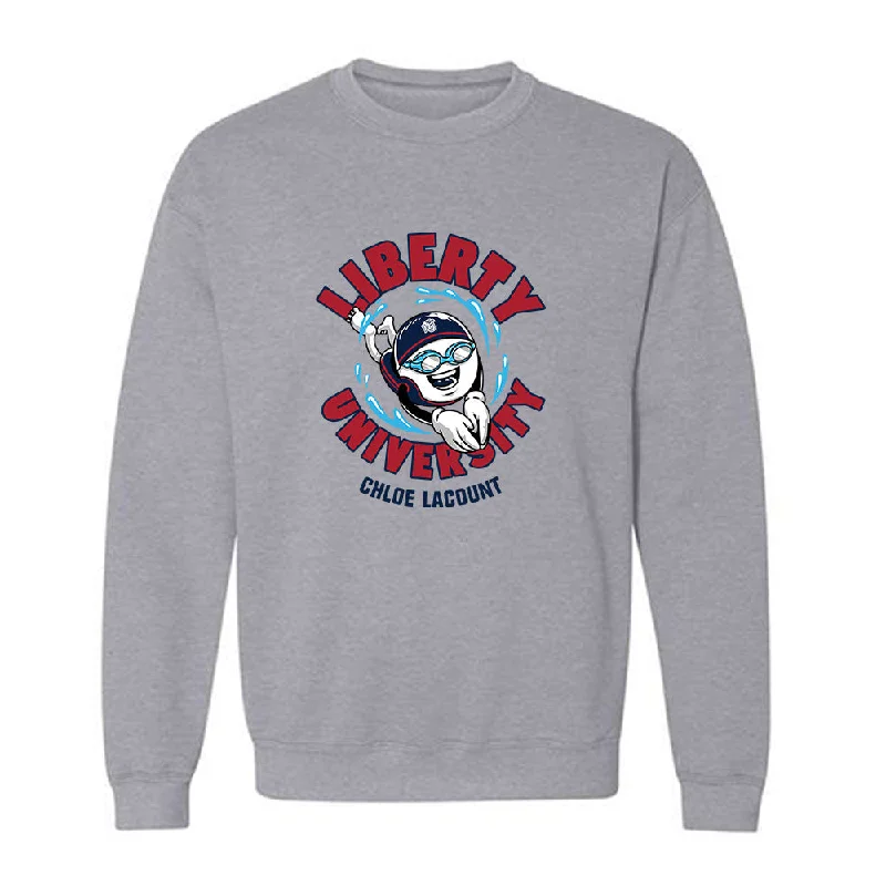Liberty - NCAA Women's Swimming & Diving : Chloe LaCount - Fashion Shersey Crewneck Sweatshirt Hoodie with Stripes Bold Sporty Liberty - NCAA Women's Swimming & Diving : Chloe LaCount - Fashion Shersey Crewneck Sweatshirt Hoodie with Stripes Bold Sporty