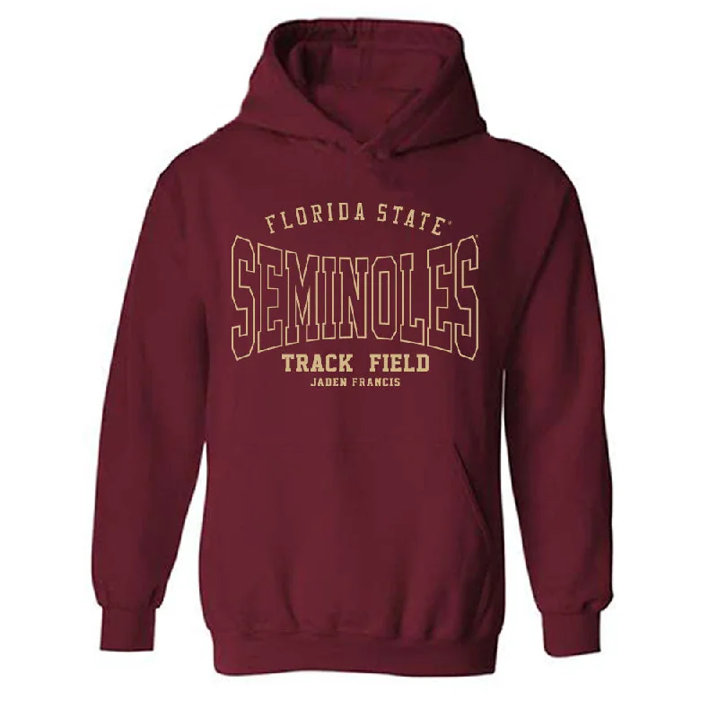 FSU - NCAA Women's Track & Field : Jaden Francis - Classic Fashion Shersey Hooded Sweatshirt Hoodie with Raw Hem Edgy Unfinished FSU - NCAA Women's Track & Field : Jaden Francis - Classic Fashion Shersey Hooded Sweatshirt Hoodie with Raw Hem Edgy Unfinished