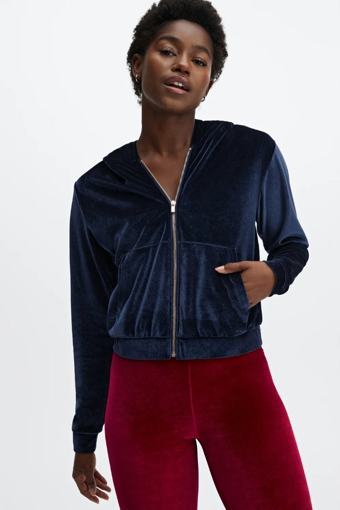 New Fabletics Donna Velour Hoodie Navy Size M Hoodie with Sequins Glamorous Eye-catching New Fabletics Donna Velour Hoodie Navy Size M Hoodie with Sequins Glamorous Eye-catching