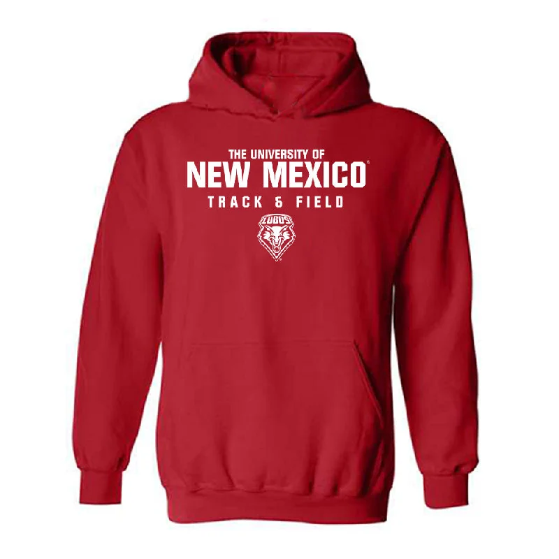 New Mexico - NCAA Women's Track & Field : Rebecca Grieve - Classic Shersey Hooded Sweatshirt Hoodie with Hem Embroidery Detailed Premium New Mexico - NCAA Women's Track & Field : Rebecca Grieve - Classic Shersey Hooded Sweatshirt Hoodie with Hem Embroidery Detailed Premium