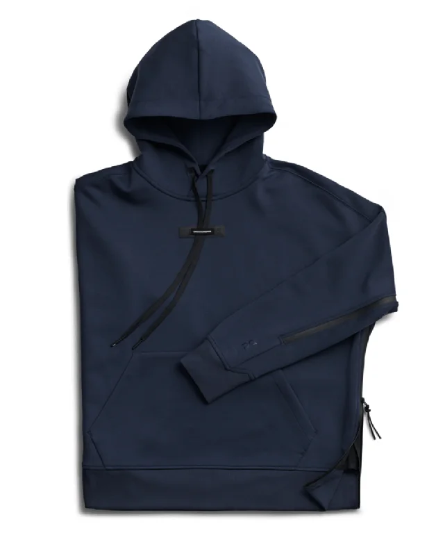 Hoodie - Navy Hoodie with Rolled Sleeves Casual Relaxed