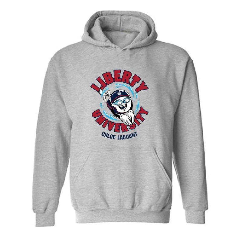 Liberty - NCAA Women's Swimming & Diving : Chloe LaCount - Fashion Shersey Hooded Sweatshirt Hoodie with Embroidery Detailed Premium Liberty - NCAA Women's Swimming & Diving : Chloe LaCount - Fashion Shersey Hooded Sweatshirt Hoodie with Embroidery Detailed Premium