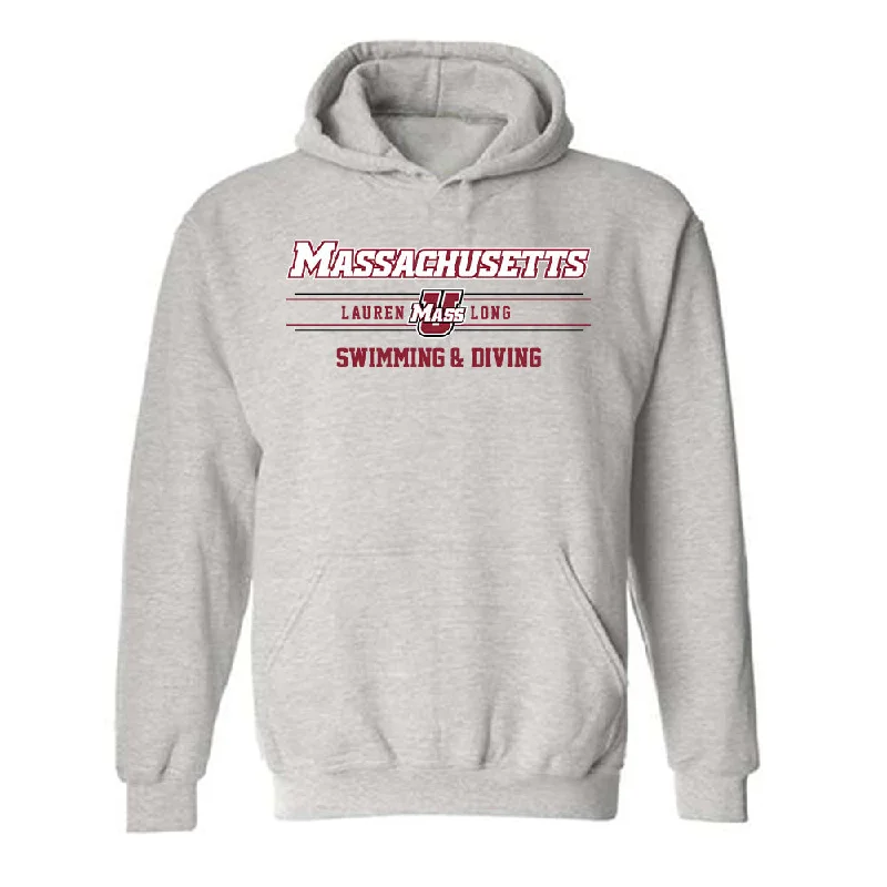 UMass - NCAA Women's Swimming & Diving : Lauren Long - Classic Fashion Shersey Hooded Sweatshirt Hoodie with V-Neck Classic Versatile UMass - NCAA Women's Swimming & Diving : Lauren Long - Classic Fashion Shersey Hooded Sweatshirt Hoodie with V-Neck Classic Versatile