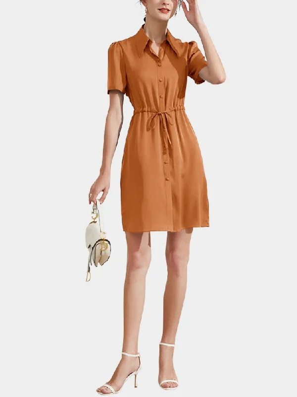 22 Momme Summer Short-Sleeve Button Down Silk Dress