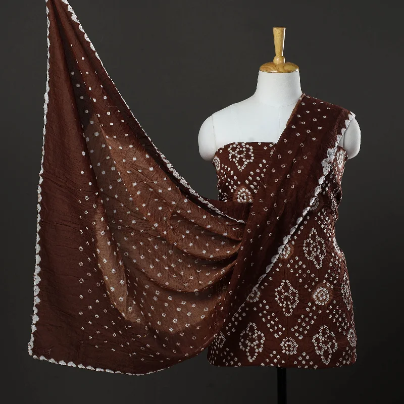 Brown - 3pc Kutch Tie-Dye Satin Cotton Bandhani Dress Material 61