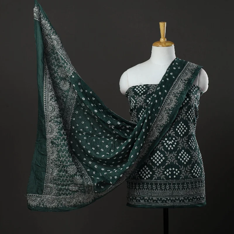 Green - 3pc Kutch Tie-Dye Satin Cotton Bandhni Dress Material 54