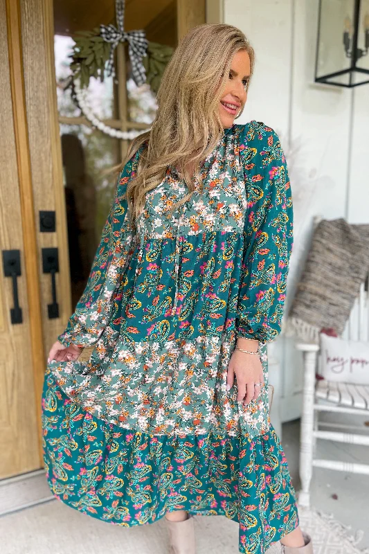 Abi Ruffle V Neck Mixed Print Tiered Dress *FINAL SALE*