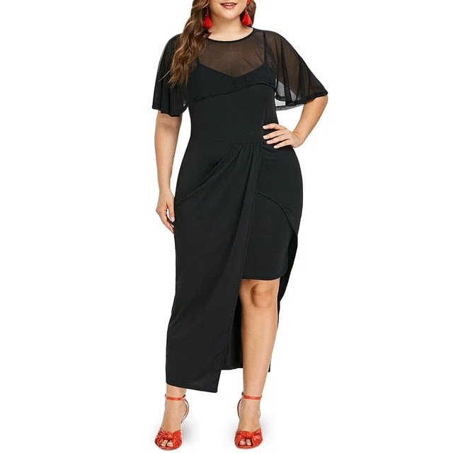 ANALUKE Flutter Sleeve Mesh Overlay Casual Dress