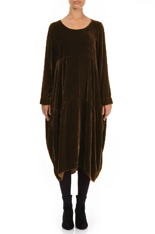 Balloon Golden Sage Silk Velvet Dress