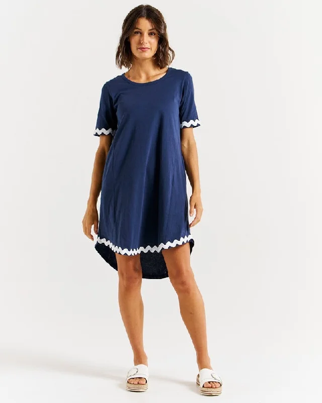 Betty Basics Nyree Dress - Navy/White Ric Rac