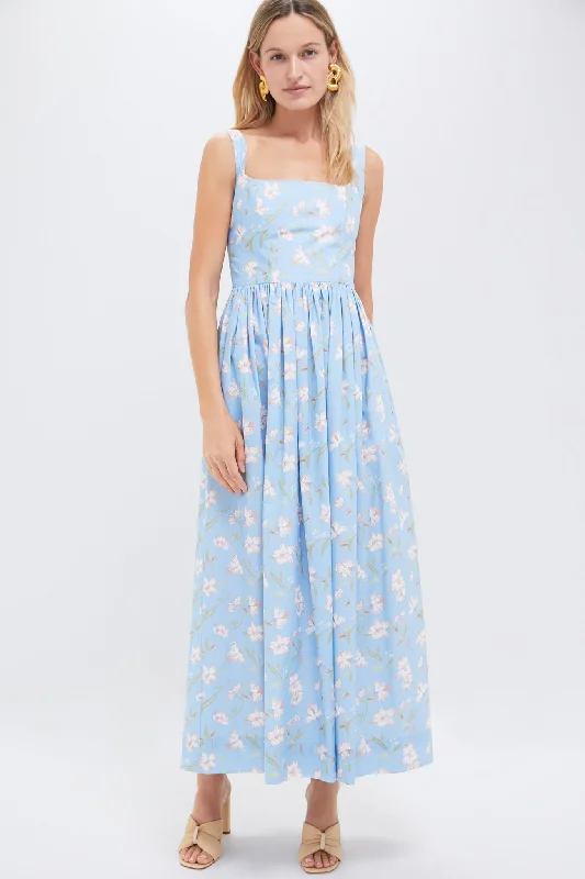 Blue Hibiscus Scoop Neck Dress