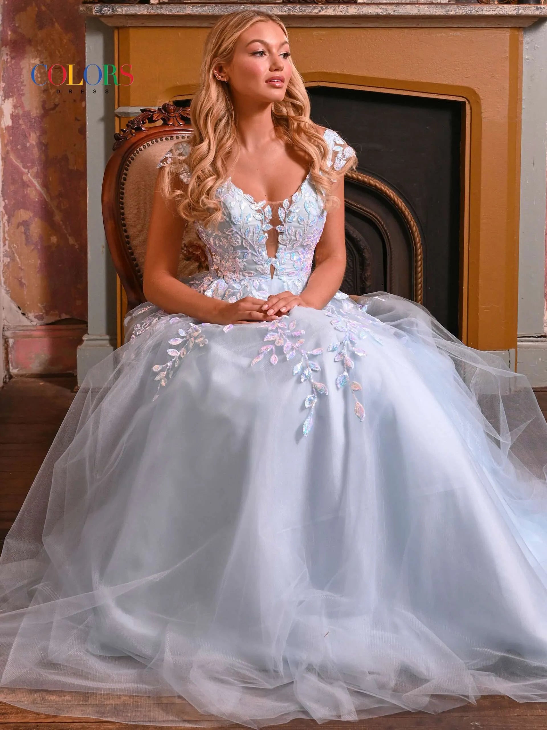 Colors Dress 3239 Sheer Sequin Lace Ballgown Prom Dress Pageant Plus Size Formal Gown