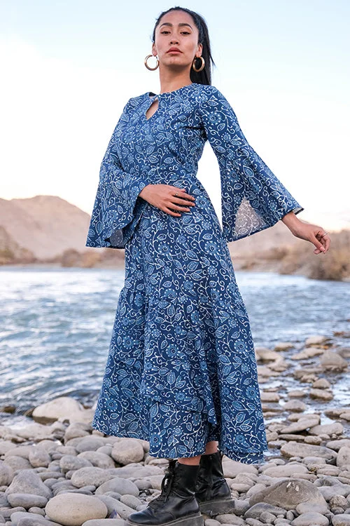 Okhai 'Indigo Soul' Hand Block Printed Cotton Dress