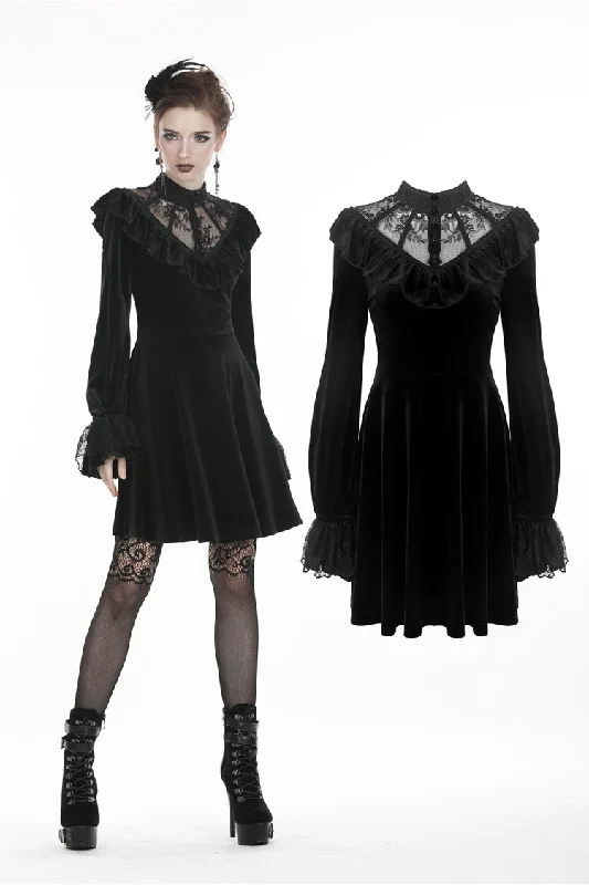 Gothic lolita lace V neck velvet dress DW276