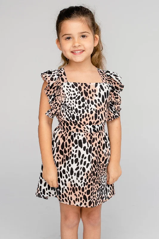 Shiloh Girl's Flutter Sleeve Dress - Cheetah