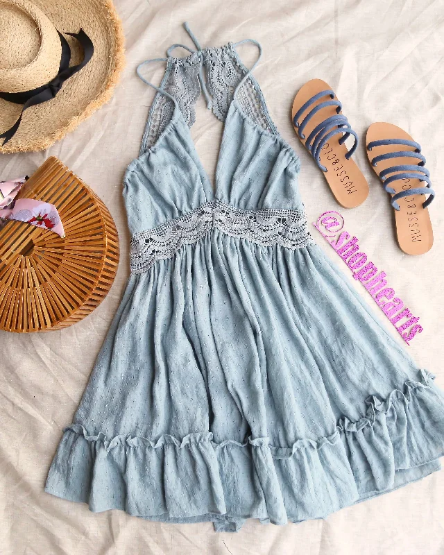 Lace Crochet Halter Open Back V-Neck Dress in Sage