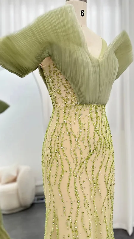 Olive Green Luxury Dubai Evening Dress