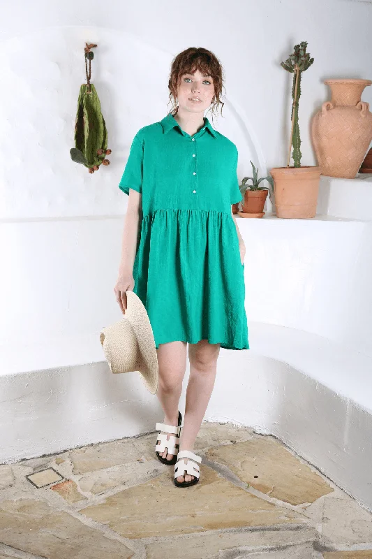 Pacific Villa Dress Parakeet Green in Seersucker