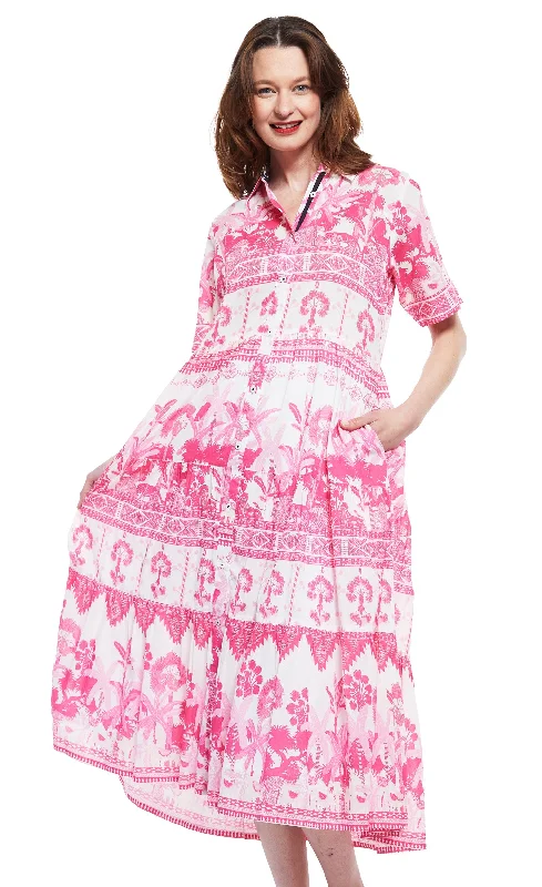 Palm Desert Pink Dress with Ikat Print