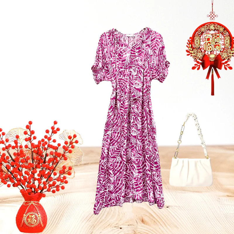 Patch Casual Cotton Printed Long Dress