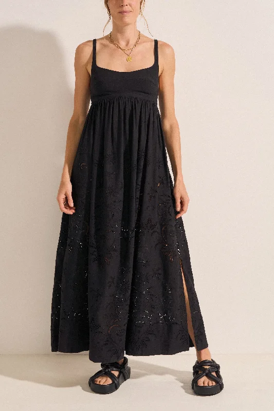 Raven Black Eyelet Linen Dress