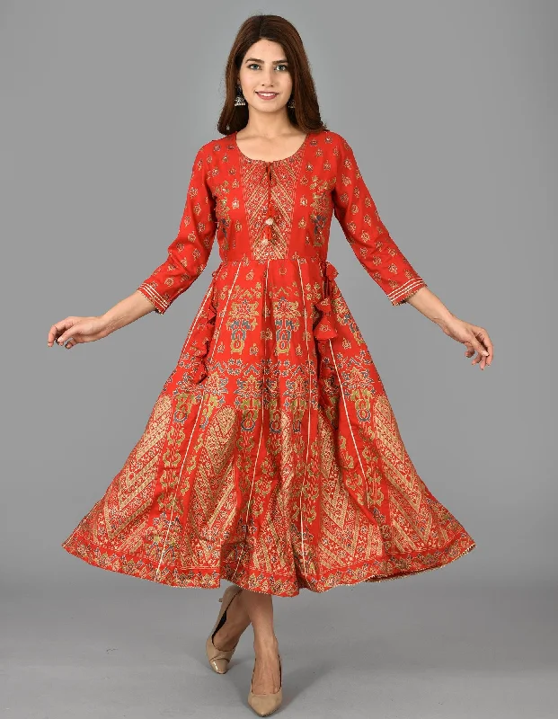 Red Rayon Fit & Flare Dress
