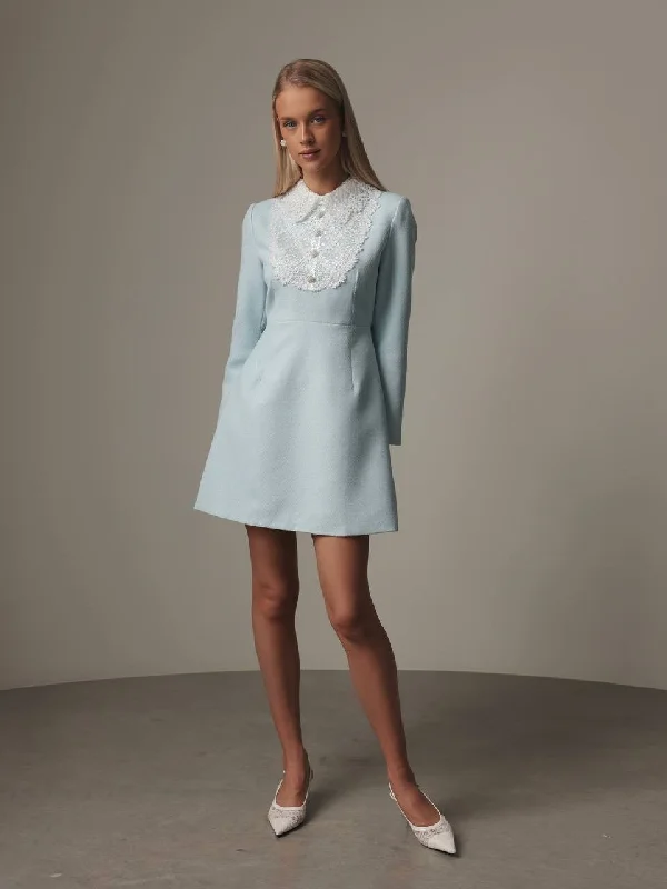 Vintage Lace-Collar Dress in Pastel Blue