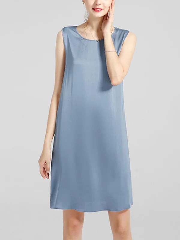 Women's 100% Silk Basic Round Neck Silk Tank Dress