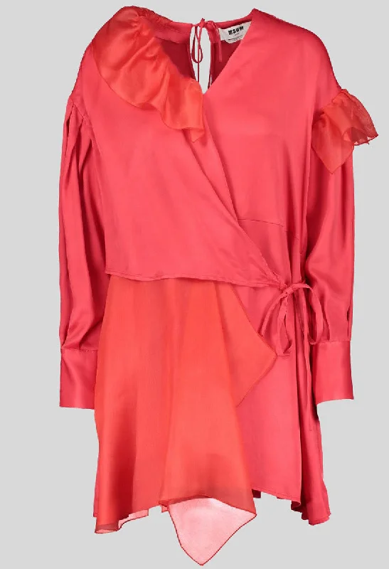 Womens MSGM Red Abito Frill Dress