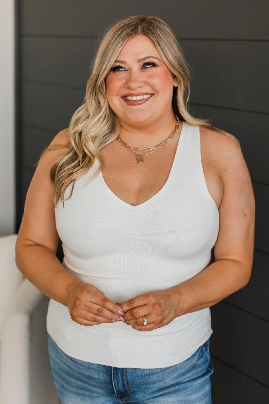 A Little Bit Longer V-Neck Tank Top- Off-White lounge tank top