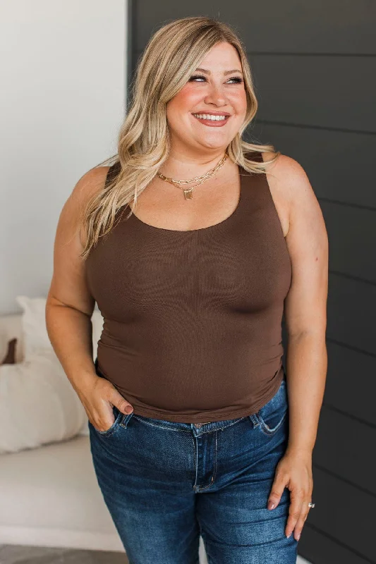 Everything Changes Tank Top- Dark Brown layering tank top