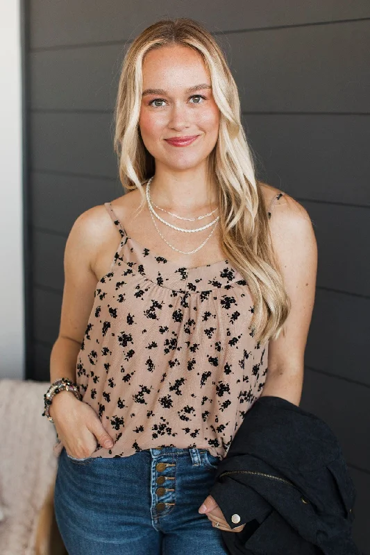From The Start Floral Tank Top- Tan & Black cropped tank top