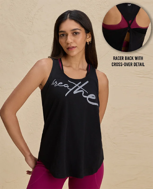 Nykd By Nykaa Summer Essential Cotton Slub Longline Tank -NYAT034-Jet Black open back tank