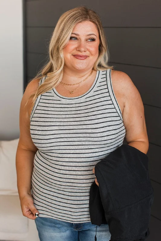 Thread & Supply On The Road Striped Tank Top- Heather Grey scoop neck tank