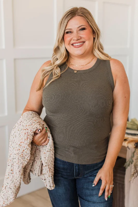 Thread & Supply On The Road Tank Top- Dark Olive off shoulder tank