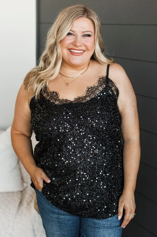 A True Gem Sequin Tank Top- Black cherry red tank
