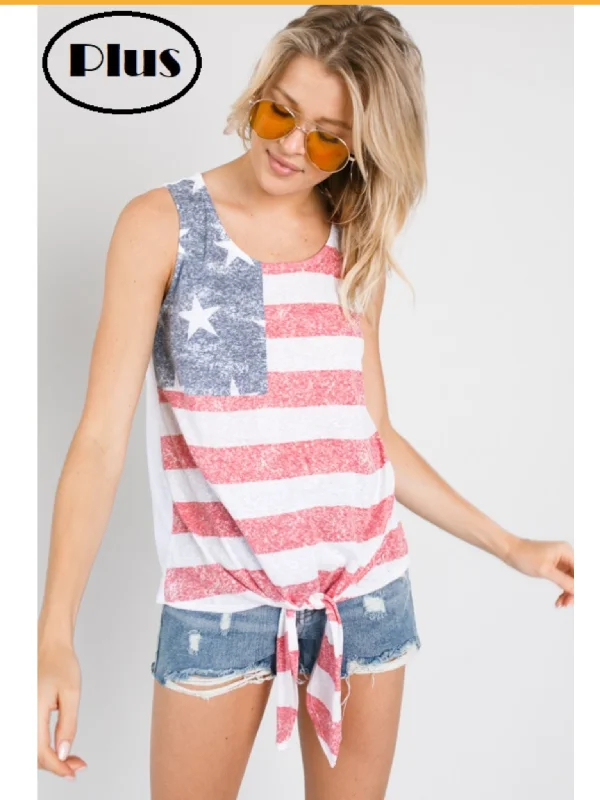 🇺🇸 AMERICAN FLAG TIE FRONT PLUS TANK TOP lightweight tank top
