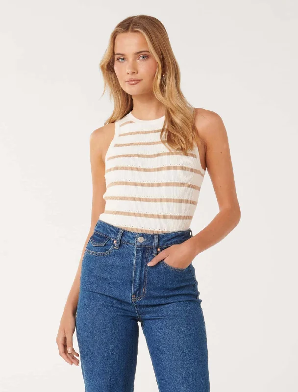 Ariel Placement Stripe Knitted Tank Top turquoise tank top