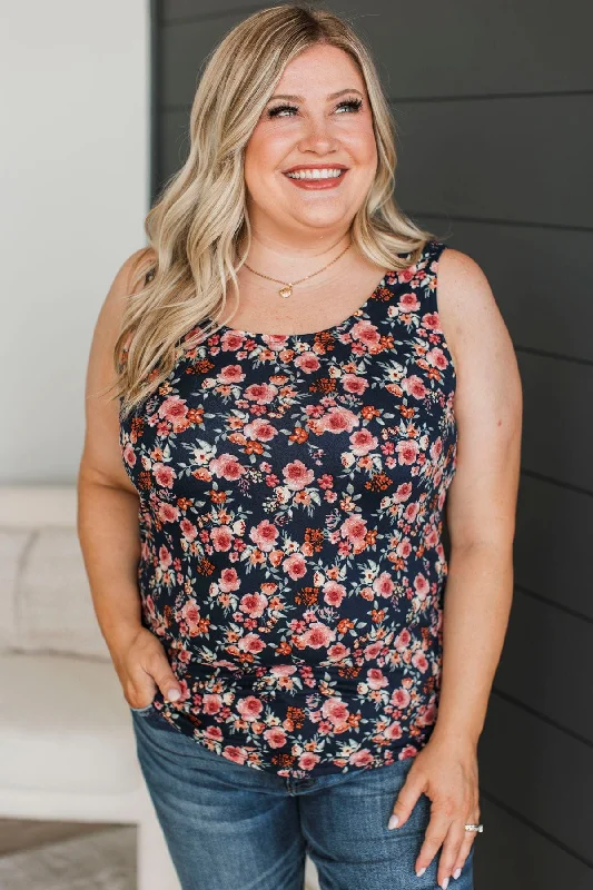 Arms Around Me Floral Tank Top- Navy strapless tank top