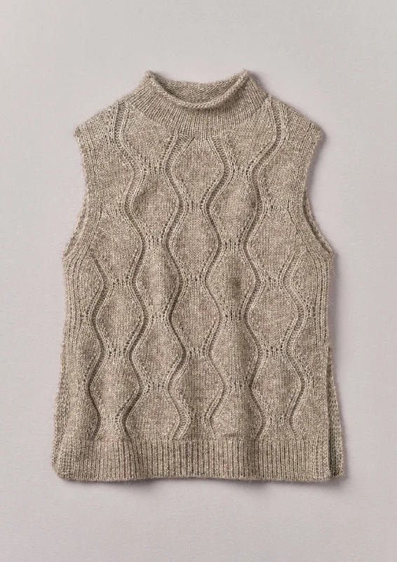 Cotton Alpaca Reverse Cable Tank | Biscuit cold shoulder tank