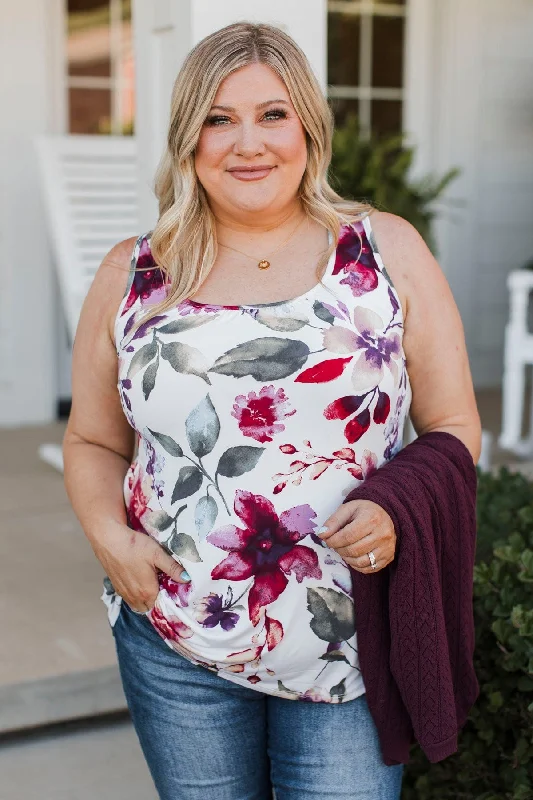 Day Dreams Of You Floral Tank Top- Ivory navy tank top