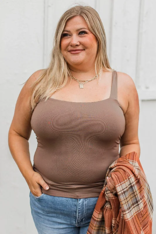Distinctive Style Square Neck Tank Top- Deep Taupe mint tank top