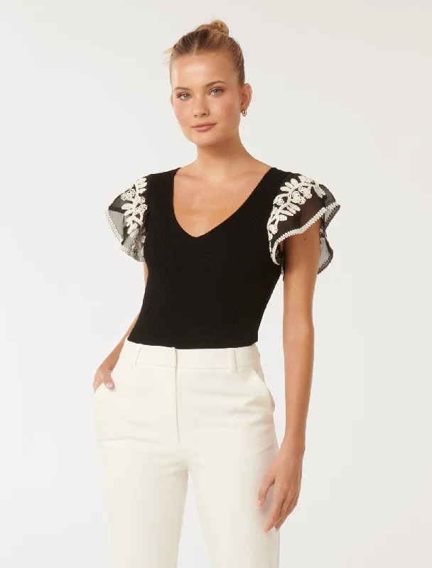 Elodie Frill Sleeve Knit Tank Top fashionable tank top