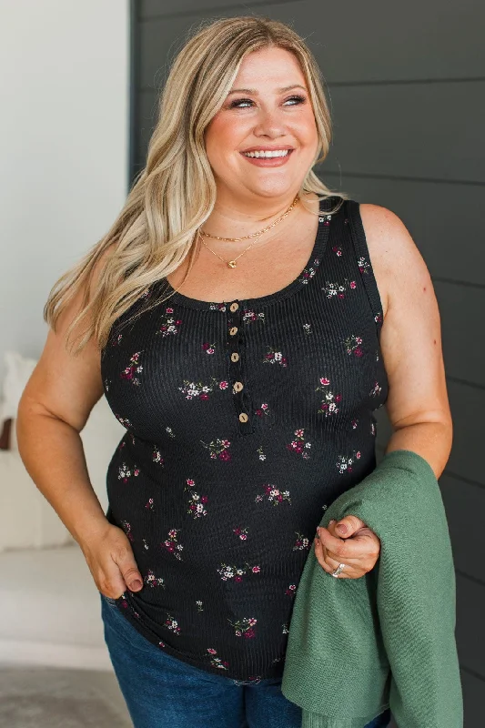 Friends For Life Floral Tank Top- Black white tank top