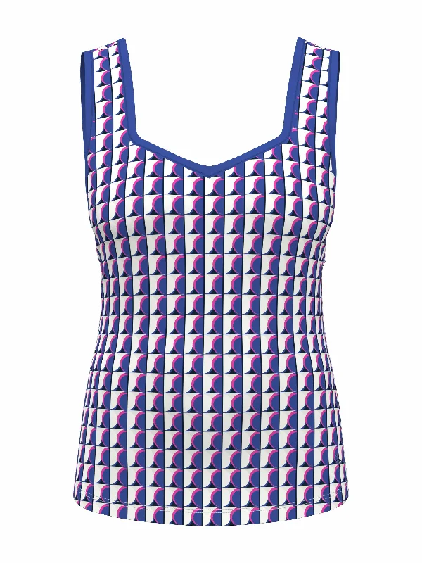 Women's Geo Print Sweetheart Neckline Tennis Tank Top lace tank top