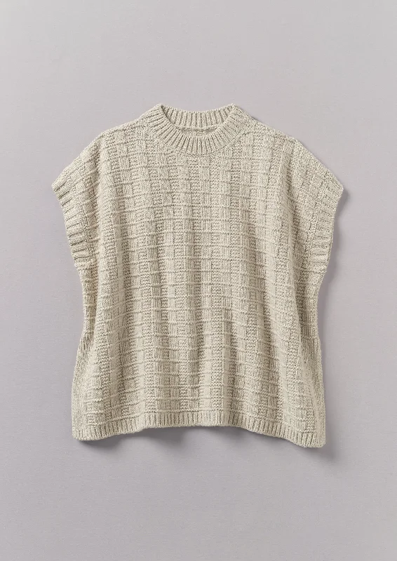 Grid Stitch Wool Cotton Tank | Bone metallic tank top