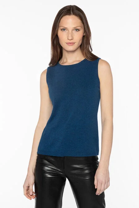Kinross Cashmere Crew Neck Tank cherry red tank