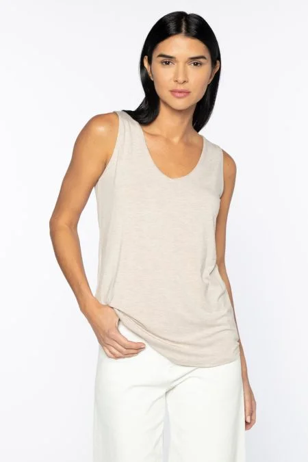 Kinross Cashmere Hi Low Vee Tank low neck tank